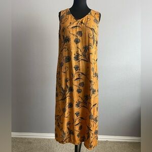 Vintage Carole Little Mustard and Black Floral Maxi Dress